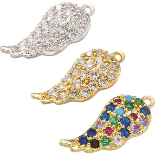 ZHUKOU 7x16mm brass crystal small wing pendant for women necklace earrings bracelet DIY jewelry accessories model: VD610