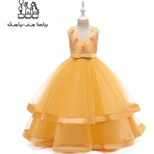 Winter Christmas Dress V-Neck Girls Wedding Party Elegant Tutu Embroidery Princess Dress Kids Dresses For Girls Clothing 3-12Y