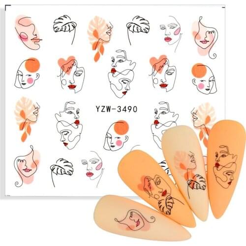 1 Sheet Fashion Stick Figure Women Face Sticker for Nails Texture Full Wrap Nail Art Water Tattoo Manicure Decor Decals