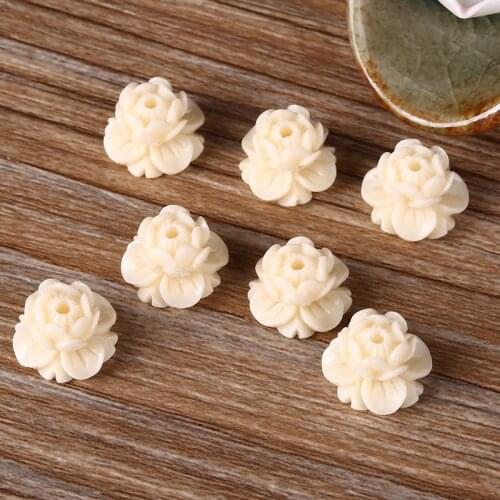 10 pieces/lot Carved Lotus Flower Beads Beige Color Resin Beads 10x14mm for Jewelry Making Accessories