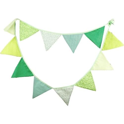 3.2m 12 Flag Green Series Cotton Banner Pennant Garland Children Kids Baby Shower Birthday Bunting Wedding Party Decor Tent Flag