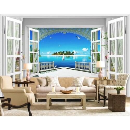3d wallpaper nature Window Seagull Island 3d wallpaper TV background wallpaper the living room sofa backdrop mural