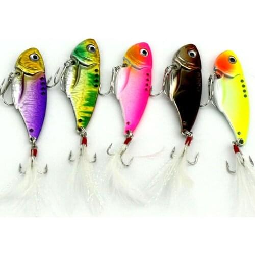 50pcs 5.5cm 11g 8#feather japan hooks VIB metal spinner spoon fishing lures pike bass fishing baits isca pesca fishing tackles