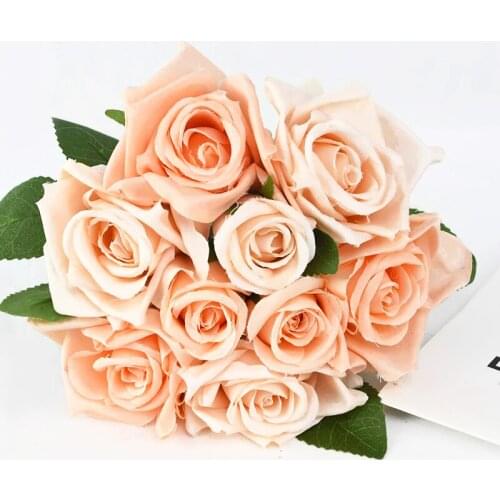 1Bouquet 9pcs 7cm Flower Head Artificial Flower Silk Rose Fake Flower DIY Bride Bouquet Home Decorative Wedding Party Decoration