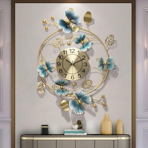 New Chinese Butterfly Orchid Wrought Iron Wall Clocks Home Livingroom Wall Mural Decoration Restaurant Hotel Wall Sticker Crafts
