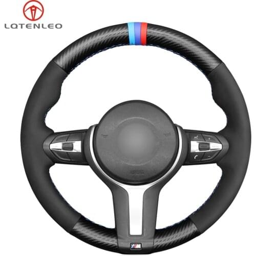 LQTENLEO Black Suede Carbon Fiber Steering Wheel Cover for BMW (M Sport) 3 Series 320d 328i 330i F30 F31 (Touring) F34 2012-2019