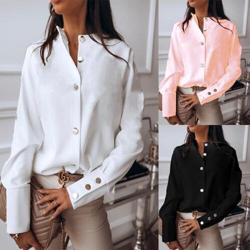 Elegant Turtleneck Blouse Long Sleeve White Shirt Office Ladies Top Casual Solid Single-Breasted Womens Blouses women tops