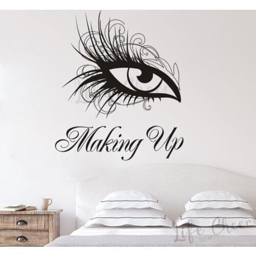 Eyes Making Up Salon Wall Vinyl Sticker Girls Beauty Eyes Wall Art Decal Beauty Salon Sign Window Mural Poster Vinyl Art AZ996