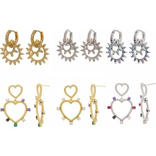 HECHENG 1pair CZ Love Heart Geometry Sunny Double-deck Earrings Wholesale Crystal Jewelry Women Jewelry Gift Accessoties VE75
