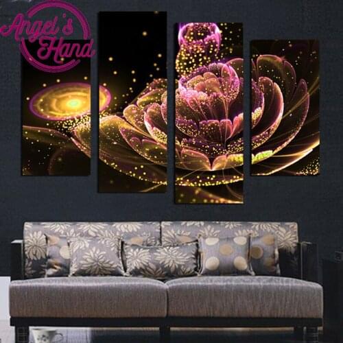 Glod Flower Painting,4pcs/set,Needlework Diy Diamond Embroidery Diamond Painting Cross Stitch Full Square Diamond Mosaic Picture