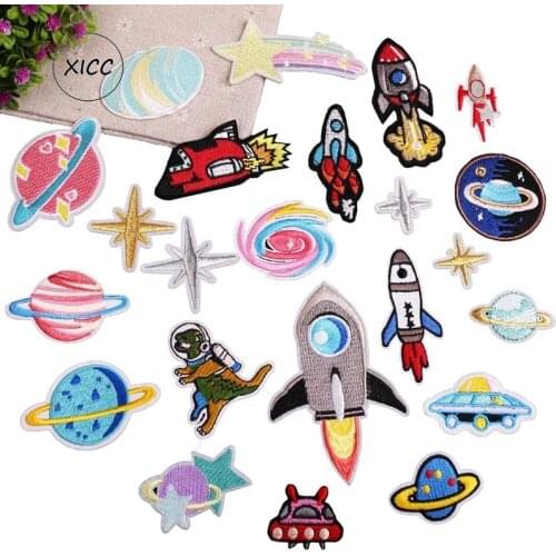 Computer Embroidery Chapter Spaceman Planet Meteorite Clothes Decoration Patch Stickers ET UFP Iron On Applique For Kids Craft