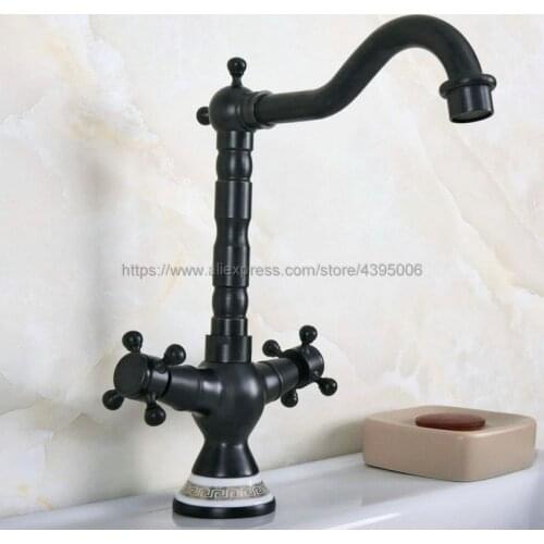 Basin Faucet Black Color Brass Porcelain Base Bathroom Sink Swivel Mixer Tap Hot and Cold Water faucets Bnf648