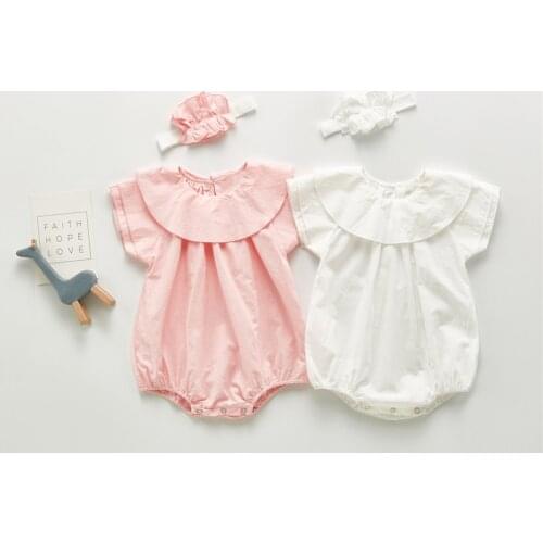 Summer Baby Bodysuit summer Newborn girls Lotus Leaf Collar short Sleeve Jumpsuit Jumpsuit Headband set 2pcs