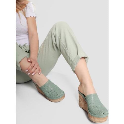 Limoya Women Green Hollow Wedges Slippers 'Turkish' Quality 2021 Fashion Design Season Comfort Fast Shipping