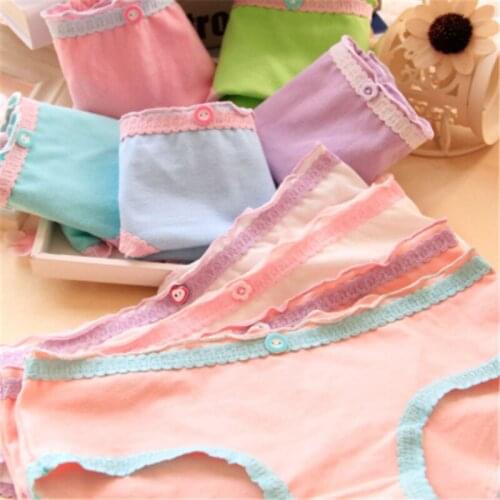 New 4Pcs/Lot Girl Panties Underwear Lace Briefs Cotton Lingerie Soft Comfortable Bowknot Cartoon Panty Wholesale L023-4