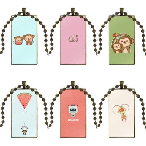 Necklace With Bronze Plated Glass Cabochon Choker Long Pendant Rectangle Necklace For Women Kids Cartoon Monkey Second Series