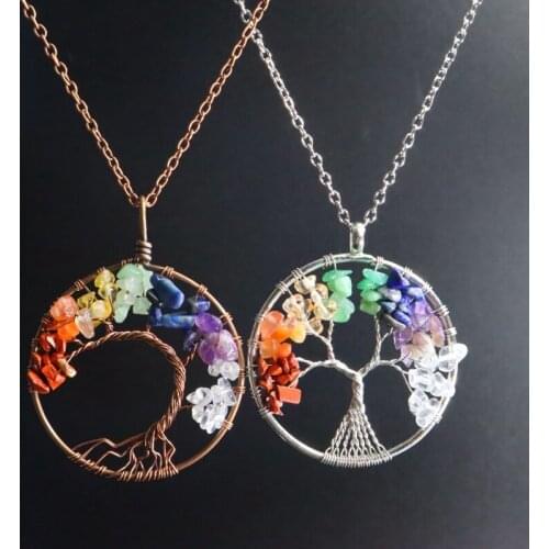 7 Chakra Tree of Life Pendant Necklace Women Copper Crystal Natural Stone Necklace Quartz Stones Pendants Jewelry Christmas Gift