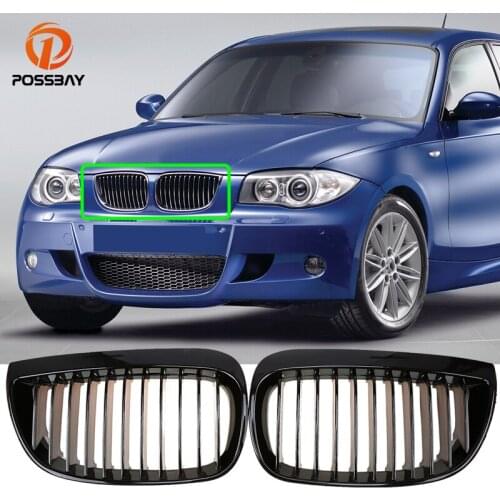 POSSBAY Car Front Bumper Kidney Grille Gloss Black Racing Grills Cover for BMW E87 E81 1 Series 2004-2011 Auto Exterior Parts