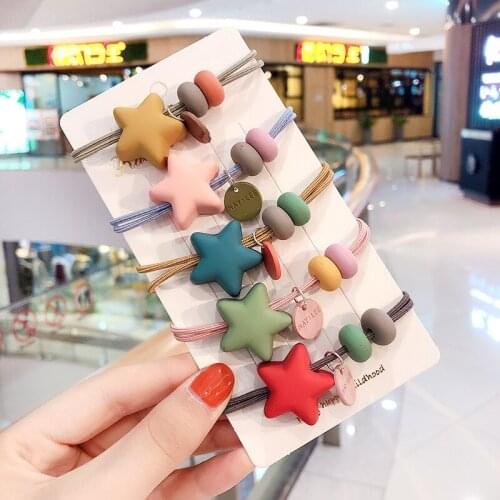 Fashion Hot Selling Colored Acrylic 5 star Hair Band Lovely Simple Design Hair Rope High Elastic Hair Ring Women Girls Headpiece