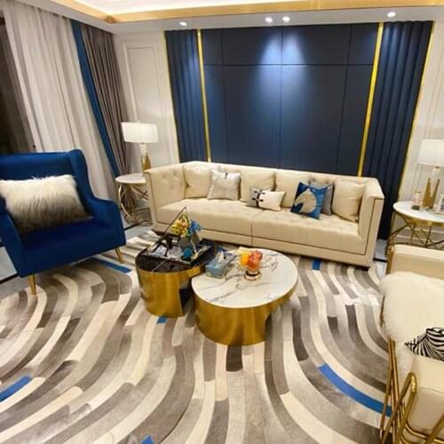 Luxury Nordic Real Leather Splicing Carpet 100% Nature Art Carpet for Living Room Coffee Table Bedroom Tatami Floor Mat