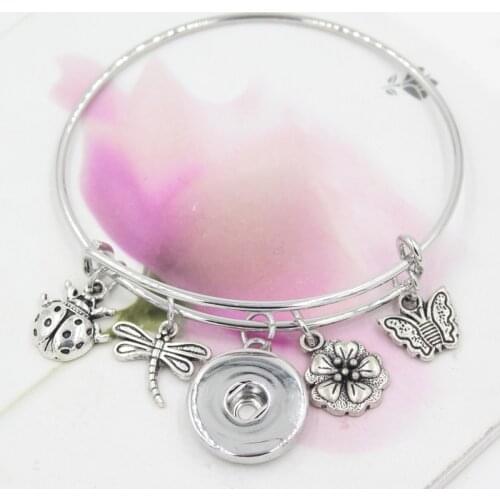 1PC Interchangeable 18mm Snap Jewelry Spring Style Flower Insect Dragonfly Butterfly Ladybug Charm Bracelets for women pulsera