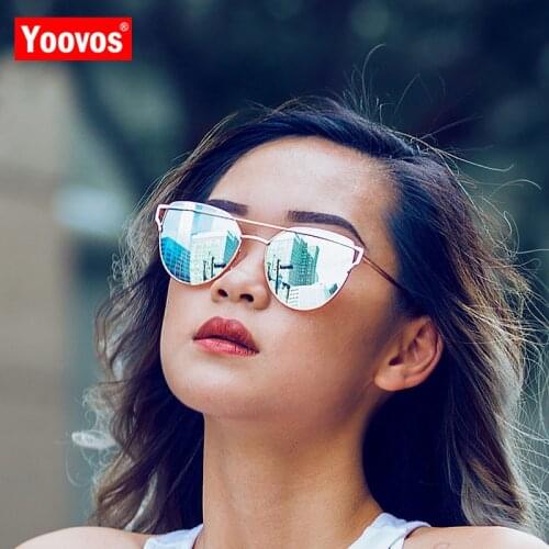 Yoovos 2021 Cat eye Sunglasses Women Vintage Brand Designer Metal Reflective Glasses For Women Retro Oculos De Sol Gafas UV400