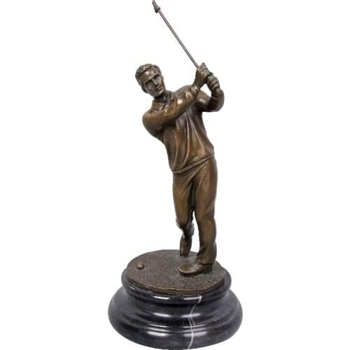AtsHom DS-039 Bronze Male Golfer Statue Sculpture Man Playing Golf Copper Statuette Figurine for Office Decoration Friend Gifts