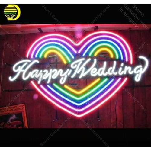 Wedding Neon Sign Happily Wedding Heart Shape Neon Bulbs Sign Beauty Display Accesaries neon light Room restaurant Advertise