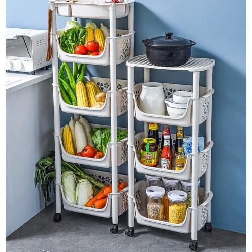 Thickened round tube kitchen storage rack does not shake floor multi-layer fruit and vegetable shelf strong load-bearing