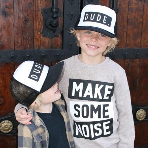 High Quality Trucker Hat DUDE Print Baseball Cap Snapback Cap Cotton Dude Hat Kids Child Baby Adult Mesh hat Gift Adjustable