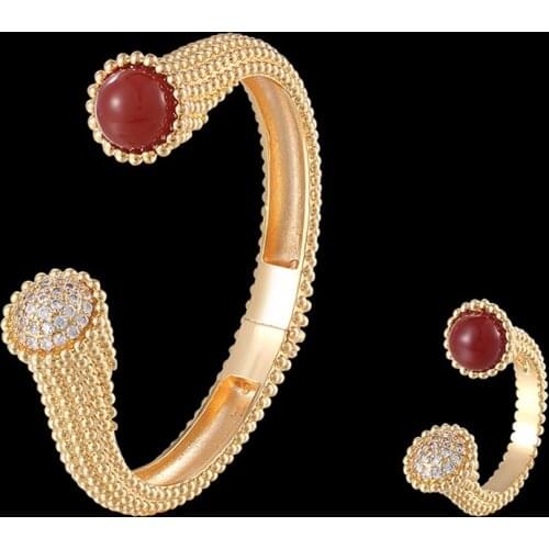 Zlxgirl gold wedding color copper bracelet bangle with ring jewelry sets fine women new year Dubai Gold bangle gifts