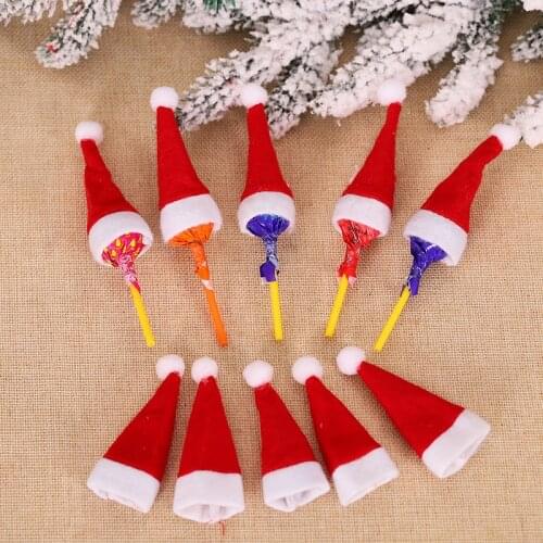 10/30pcs Mini Candy Christmas Hat Lollipop Topper Cover Hat New Year Festival Party Decoration Cute Children Gift Kawaii