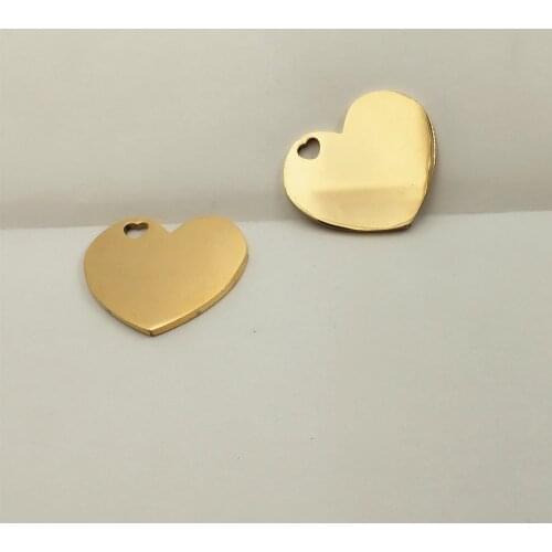 10Pcs/Lot Blank Heart Charms Pendant-Mirror polished surface-Engravable stainless Steel charms-22x26mm-steel, gold colour -M0048