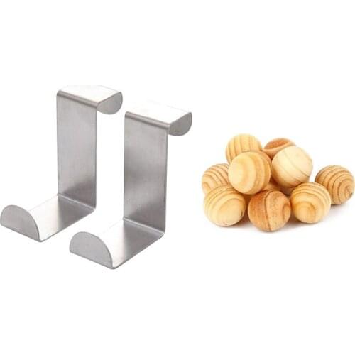 10x Natural Cedar Wood Moth Balls Lavender Camphor & 2PC Back Door Hook Stainless Steel Kitchen Cabinet Clothes Hanger