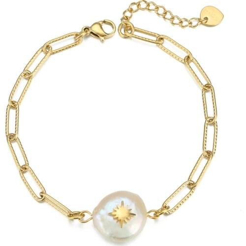 Stainless Steel Natural Pearl Bracelets Temperament Style Bangles Golden Geometry Chains Exquisite Trinket Fashion Jewelry Gifts