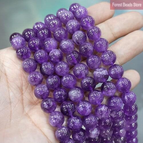 Natural Purple Crystal Beads Amethysts Round Beads Diy Bracelet Necklace Pendants for Jewelry Making 15" Strand 4 6 8 10 12MM