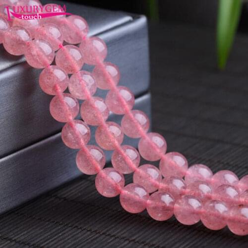 High Quality Natural Strawberry Crystal Stone Round Shape Loose Spacer Smooth Beads 6/8/10mm DIY Jewelry Accessory 38cm sk42