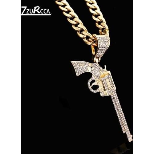 Hip Hop Iced Out Pistol Pendant Man Gold Link Chain Crystal Necklaces for Women Charms colar masculino collares para mujer