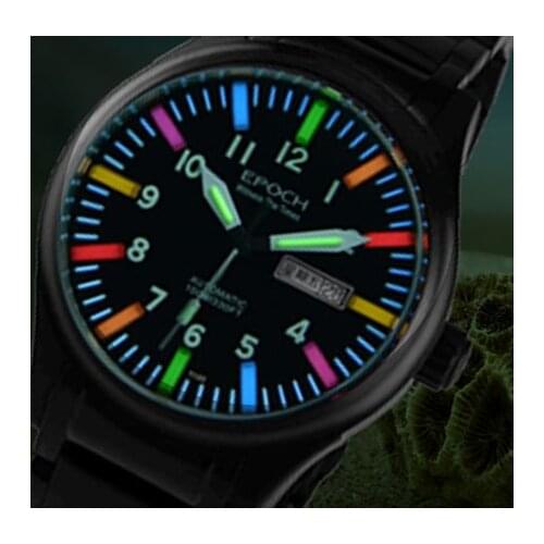 EPOCH Men Automatic Tritium T100 Watch 63 pcs Tritium tubes Switzerland Movement 26Jewels WR100M Military Mechanical Luxury Gift