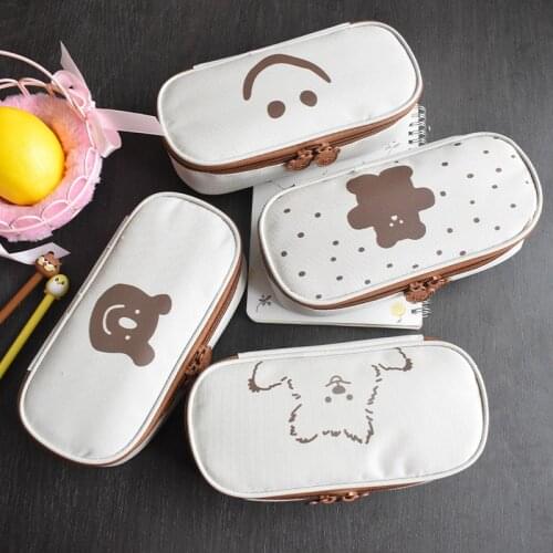 Cute Cartoon Bear Pencil Case Large Capacity Canvas Pencilcase Pen Case for Children Pen Bag Stationery Box