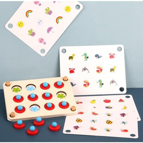 Montessori Memory Chess Game 3D Wooden Puzzle Board Logic Toy Interaction Early Learning Educational Toys For Children Kids Mini