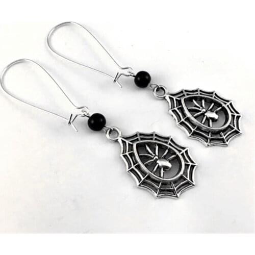 Gothic Spiderweb Tunnel Earrings With black glass crystal On Silver Plated Kidney Hooks For Stretched Ears women Fashion gift