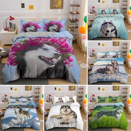 Husky Pet Dog Lovely Animal Bedding Set For Adult Kids Bed Covers King Queen Size Duvet Cover Sets Luxury Bedclothes Customize