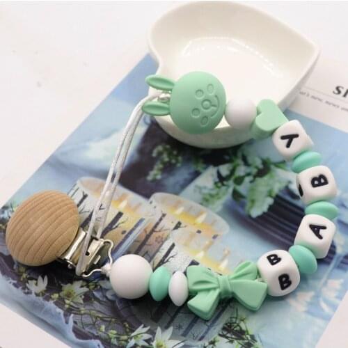 Personality name pacifier chain personalized pacifier clip chain silicone rabbit pendant baby teeth care virtual editing chain