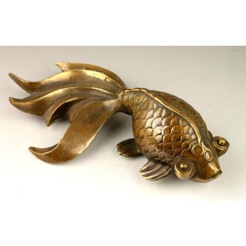 Exquisite Chinese Old Collectable Handwork Decoration Copper Lovely Goldfish Statue