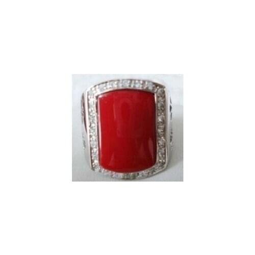 Exquisite red coral silver mens ring size US size 8 9 10 11# man mens ringe Genuine Natural stone gems Fortune Fine jewelry
