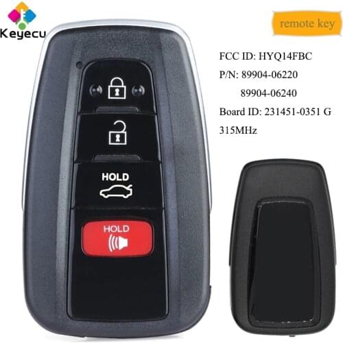KEYECU Smart Remote Key - 4 Buttons 315MHz - Fob for Toyota Camry 2018 2019 2020 FCC ID: HYQ14FBC P/N: 89904-06220, 89904-06240