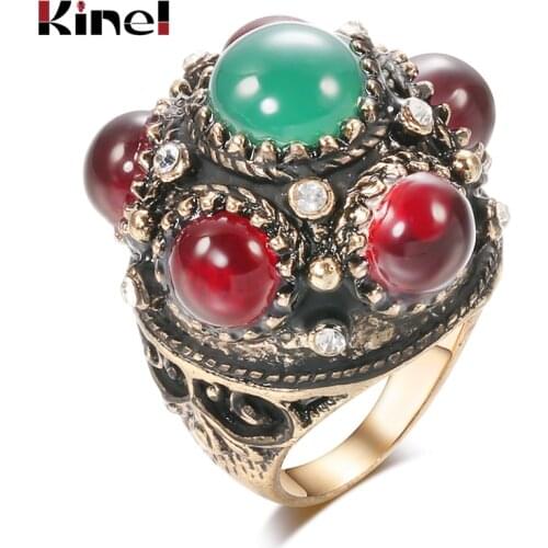 Kinel Boho Oval Vintage Rings For Women 2020 Plateing Glod Green Opal Rings Punk Jewelry Crystal Engagement Crystal Accessories