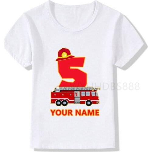 Boys/Girls Cool Fire Truck Birthday Numbers T-Shirt Children Boys Happy Birthday T Shirt White T-Shirt Baby cartoon t shirt 3-10