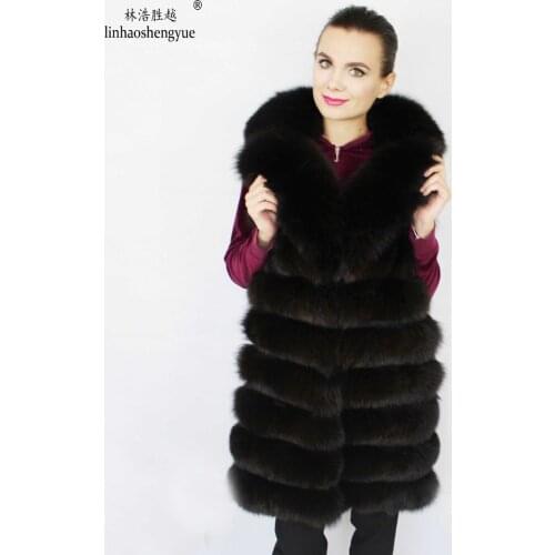 Linhaoshengyue The Real Natural Fox Fur Vest with Suit Collar Women Long Vest